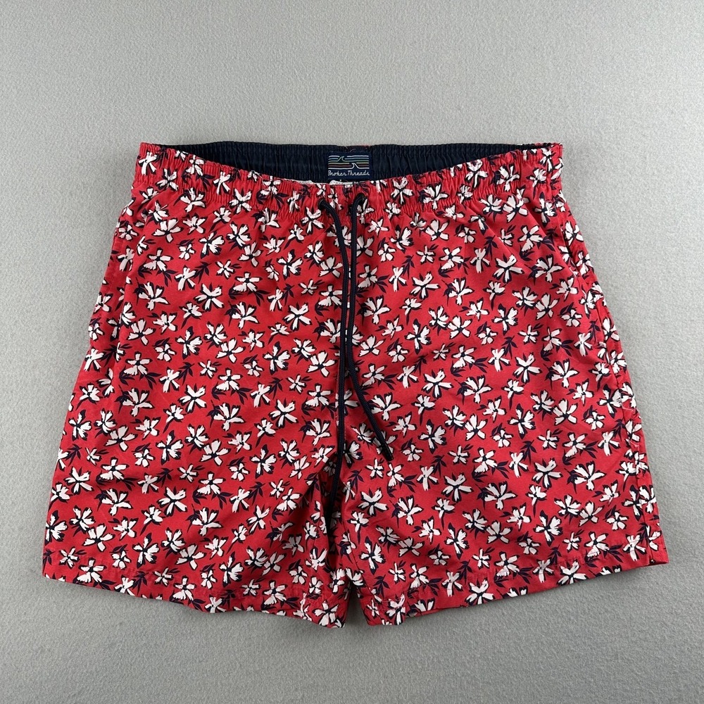 Broken‎ Threads Swim Trunks Men Medium Red Floral Print Board Shorts Drawstring